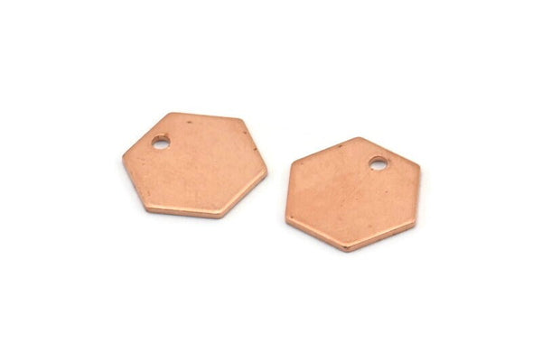 Copper Hexagon Charm, 10 Raw Copper Hexagon Stamping Blank Tag Charms With 1 Hole (12.5x0.80mm) D0466
