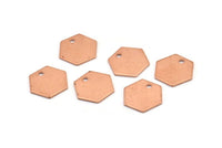 Copper Hexagon Charm, 10 Raw Copper Hexagon Stamping Blank Tag Charms With 1 Hole (12.5x0.80mm) D0466