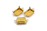 Rectangle Prong Setting, 25 Raw Brass Rectangles with 2 Loops, Prong Settings with 4 Claws  (13x18mm) S523