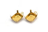 Rectangle Prong Setting, 25 Raw Brass Rectangles with 1 Loop, Prong Settings with 4 Claws  (10x12mm) S535