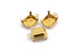 Rectangle Prong Setting, 25 Raw Brass Rectangles with 1 Loop, Prong Settings with 4 Claws  (10x12mm) S535