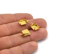 Rectangle Prong Setting, 25 Raw Brass Rectangles with 1 Loop, Prong Settings with 4 Claws  (10x12mm) S535