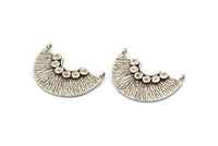 Semi Circle Pendant, 2 Antique Silver Plated Brass Semi Circle  Pendants With 2 Loops (32x22x1mm) BS 1890