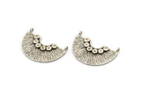 Semi Circle Pendant, 2 Antique Silver Plated Brass Semi Circle  Pendants With 2 Loops (32x22x1mm) BS 1890