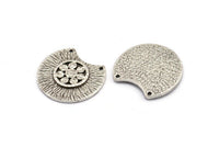 Semi Circle Pendant, 1 Antique Silver Plated Brass Semi Circle  Pendant with 2 Holes (28x25mm) N0391 H0151