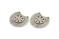 Semi Circle Pendant, 1 Antique Silver Plated Brass Semi Circle  Pendant with 2 Holes (28x25mm) N0391 H0151