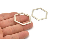 Hexagon Choker Charm, 6 Antique Silver Plated Brass Hexagon Charms With 1 Hole, Pendants, Findings (39x30x1mm) E076 H1203