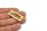 Brass Leaf Charm, 2 Raw Brass Leaf Textured Rectangle Charms With 1 Hole, Pendants (38x19mm) V100