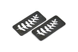 Siyah Yaprak Tılsımı, 1 Delikli 2 Dokulu Oksitlenmiş Siyah Pirinç Dikdörtgen Tılsım, Kolye Uçları (38x19mm) V100