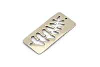 Silver Leaf Charm, 2 Antique Silver Plated Brass Leaf Textured Rectangle Charms With 1 Hole, Pendants (38x19mm) V100