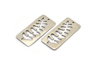 Silver Leaf Charm, 2 Antique Silver Plated Brass Leaf Textured Rectangle Charms With 1 Hole, Pendants (38x19mm) V100
