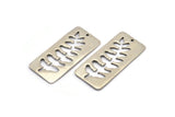 Silver Leaf Charm, 2 Antique Silver Plated Brass Leaf Textured Rectangle Charms With 1 Hole, Pendants (38x19mm) V100