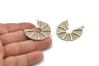 Silver Ethnic Pendant, Antique Silver Plated Brass Textured Pendants With 2 Loops, Charms, Findings, Earrings (34x33mm) N0968