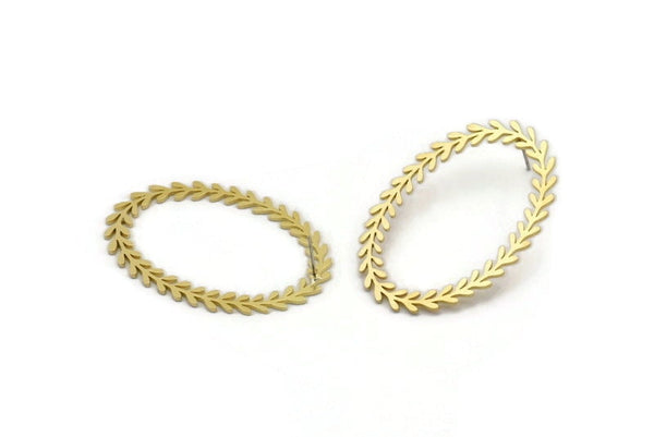 Brass Leaf Earring, 4 Raw Brass Ivy Stud Earrings, Findings (50x33x1mm) A3559