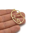 Brass Face Charm, 6 Raw Brass Face Shape Charms With 1 Loop, Pendant, Earrings, Findings (46x28x0.8mm) BS 1160