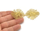 Brass Sun Charm, 4 Raw Brass Sun Charms With 1 Loop, Findings (36x34x0.60mm) A3837