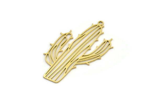 Brass Cactus Charm, 12 Raw Brass Cactus Shaped Charms With 1 Loop, Pendant Findings, Earring Charms (39x23x0.60mm) A3251