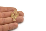 Brass Cactus Charm, 12 Raw Brass Cactus Shaped Charms With 1 Loop, Pendant Findings, Earring Charms (39x23x0.60mm) A3251