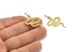 Brass Snake Charm, 6 Raw Brass Snake Pendants With 1 Loop, Charms, Findings (40x22x0.60mm) A3231
