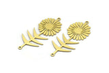 Brass Flower Charm, 8 Raw Brass Sunflower Shaped Charms With 2 Loops, Earring Charms, Connectors (42x19x0.60mm) A3282