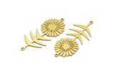 Brass Flower Charm, 8 Raw Brass Sunflower Shaped Charms With 2 Loops, Earring Charms, Connectors (42x19x0.60mm) A3282