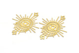 Brass Eye Charm, 4 Raw Brass Eye And Sun Shaped Charms With 2 Triangle Loops, Earring Charms, Connectors (58x49x0.60mm) A3253