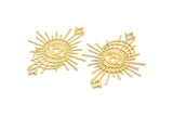 Brass Eye Charm, 4 Raw Brass Eye And Sun Shaped Charms With 2 Triangle Loops, Earring Charms, Connectors (58x49x0.60mm) A3253
