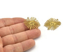 Brass Sun Charm, 8 Raw Brass Sun Charms With 2 Loops, Findings (28x24x0.60mm) A3878