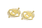 Brass Eye Charm, 12 Raw Brass Crescent Moon Patterned Eye Shaped Charms With 2 Loops, Connectors (26x22x0.60mm) A3488