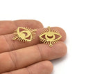 Brass Eye Charm, 12 Raw Brass Crescent Moon Patterned Eye Shaped Charms With 2 Loops, Connectors (26x22x0.60mm) A3488