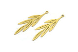 Brass Leaf Charm, 12 Raw Brass Leaf Charms With 1 Loop, Charm Pendants (40x11x0.60mm) A3459