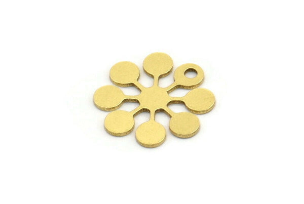 Brass Flower Charm, 24 Raw Brass Round Shaped Flower Charms With 1 Hole, Charm Pendants (15x14x0.60mm) A3497