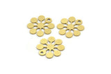 Brass Flower Charm, 24 Raw Brass Round Shaped Flower Charms With 1 Hole, Charm Pendants (15x14x0.60mm) A3497