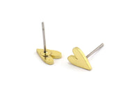 Brass Heart Earring, 12 Raw Brass Tiny Heart Shaped Stud Earrings (8x6x1mm) A3940
