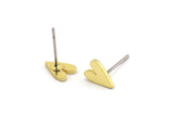 Brass Heart Earring, 12 Raw Brass Tiny Heart Shaped Stud Earrings (8x6x1mm) A3940