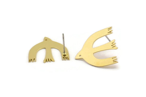 Brass Bird Earring, 8 Raw Brass Bird Stud Earrings (19x21x0.60mm) A4336 A3506