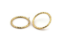 Gold Round Earring, 2 Textured Gold Plated Brass Circle Shaped Stud Earrings (29x2mm) N2110