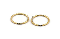 Gold Round Earring, 2 Textured Gold Plated Brass Circle Shaped Stud Earrings (29x2mm) N2110