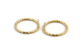 Gold Round Earring, 2 Textured Gold Plated Brass Circle Shaped Stud Earrings (29x2mm) N2110
