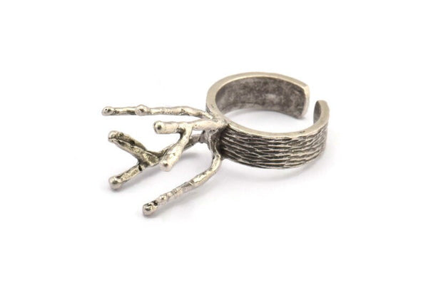 Claw Ring Settings, Antique Silver Plated Brass 4 Claw Ring Blanks For Natural Stones V051