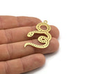 Brass Snake Charm, 6 Raw Brass Snake Pendants With 1 Loop, Charms, Findings (44x26x0.60mm) A3535