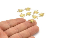 Brass Sun Charm, 50 Raw Brass Sun Charms With 2 Loops, Connectors (15x11x0.60mm) A3651