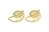Brass Shell Charm, 12 Raw Brass Snail Shell Shaped Charms With 1 Loop, Earring Findings (26x18x0.60mm) A3532