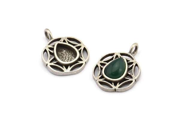 Gümüş Çiçek Tılsımı, 1 Halkalı 4 Antik Gümüş Kaplamalı Pirinç Çiçek Tılsımı - Ped Boyutu 6x8mm (15mm) N2064 H1475