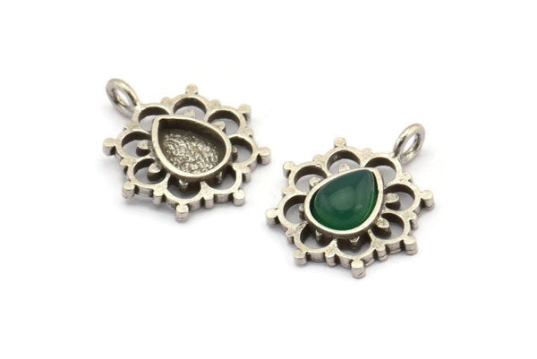 Gümüş Çiçek Tılsımı, 1 Halkalı 4 Antik Gümüş Kaplamalı Pirinç Çiçek Tılsımı - Ped Boyutu 6x8mm (21x17mm) N2077 H1474