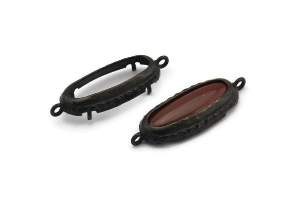 Siyah Oval Ayar, 2 Döngü ve 1 Ped Ayarı ile 2 Oksitlenmiş Siyah Pirinç Oval Ayar (30,5x12x5,5 mm) E203