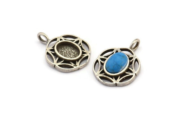 Silver Flower Charm, 4 Antique Silver Plated Brass Flower Charms With 1 Loop - Pad Size 6x8mm (15mm) N2065 H1477