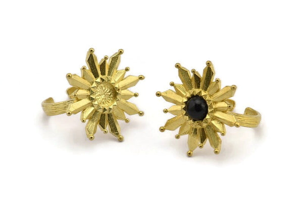 Brass Ring Settings, Raw Brass Badge Ring With 1 Stone Setting - Pad Size 6mm N0841