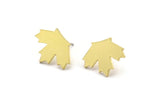 Brass Leaf Earring, 8 Raw Brass Leaf Stud Earrings, Findings (13x17x1mm) A3723