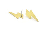 Brass Earring, 6 Raw Brass Lightning Bolt Stud Earrings (27x12x1mm) A3767